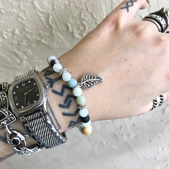 🔴SALE Genuine amazonite bead silver leaf bracelet - Picture 5 of 9